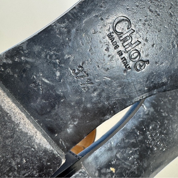 Chloé Gala Two Tone Blue Leather Ankle Strap Sandals Size 37.5 Classic Summer - Picture 12 of 16